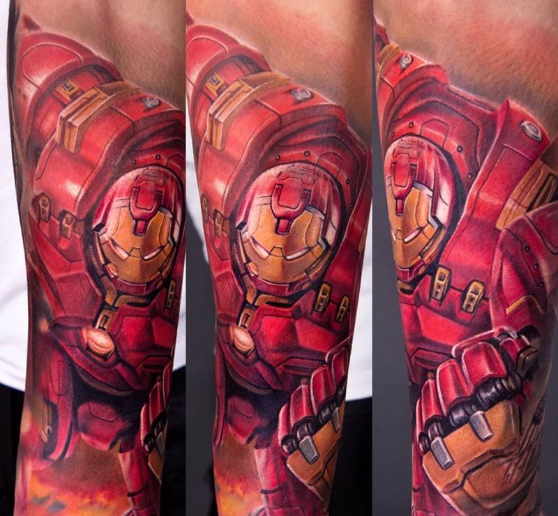 Iron man纹身图片_成品手臂欧美写实原创人物邵钢针藏刺青纹身图案