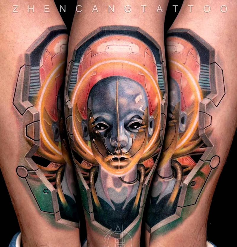 星际宇宙 | 针藏刺青 ·邵钢纹身图片_腿部欧美写实针藏刺青邵钢纹身图案