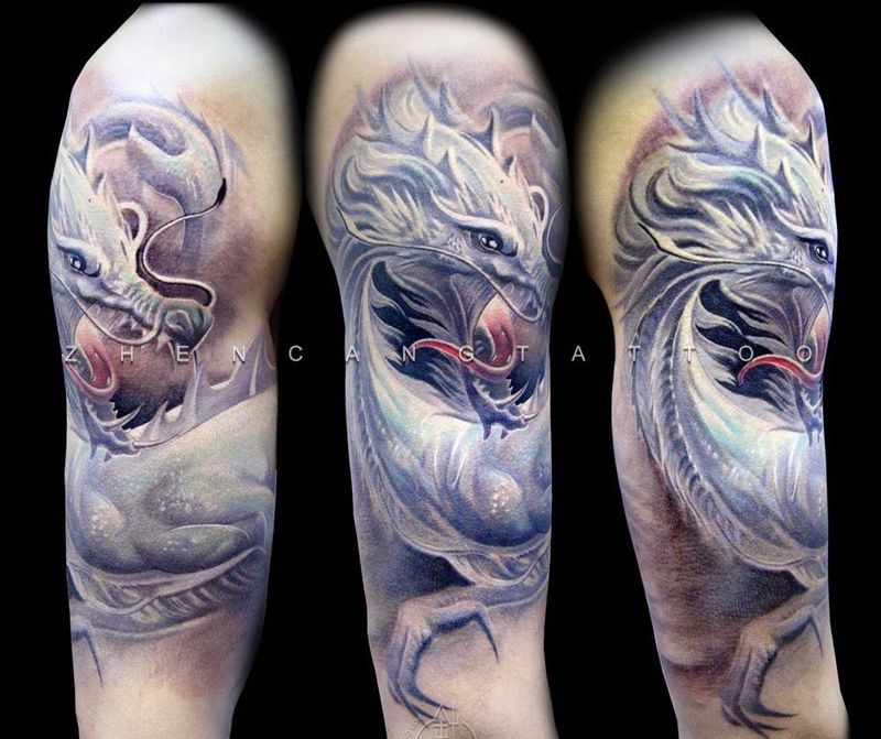 龙 | 针藏刺青邵钢纹身作品纹身图片_成品手臂写实动物鬼神原创针藏刺青邵钢纹身图案