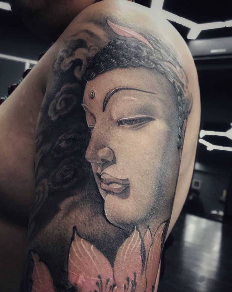 佛纹身图片_成品欧美传统肖像手臂纹身图案