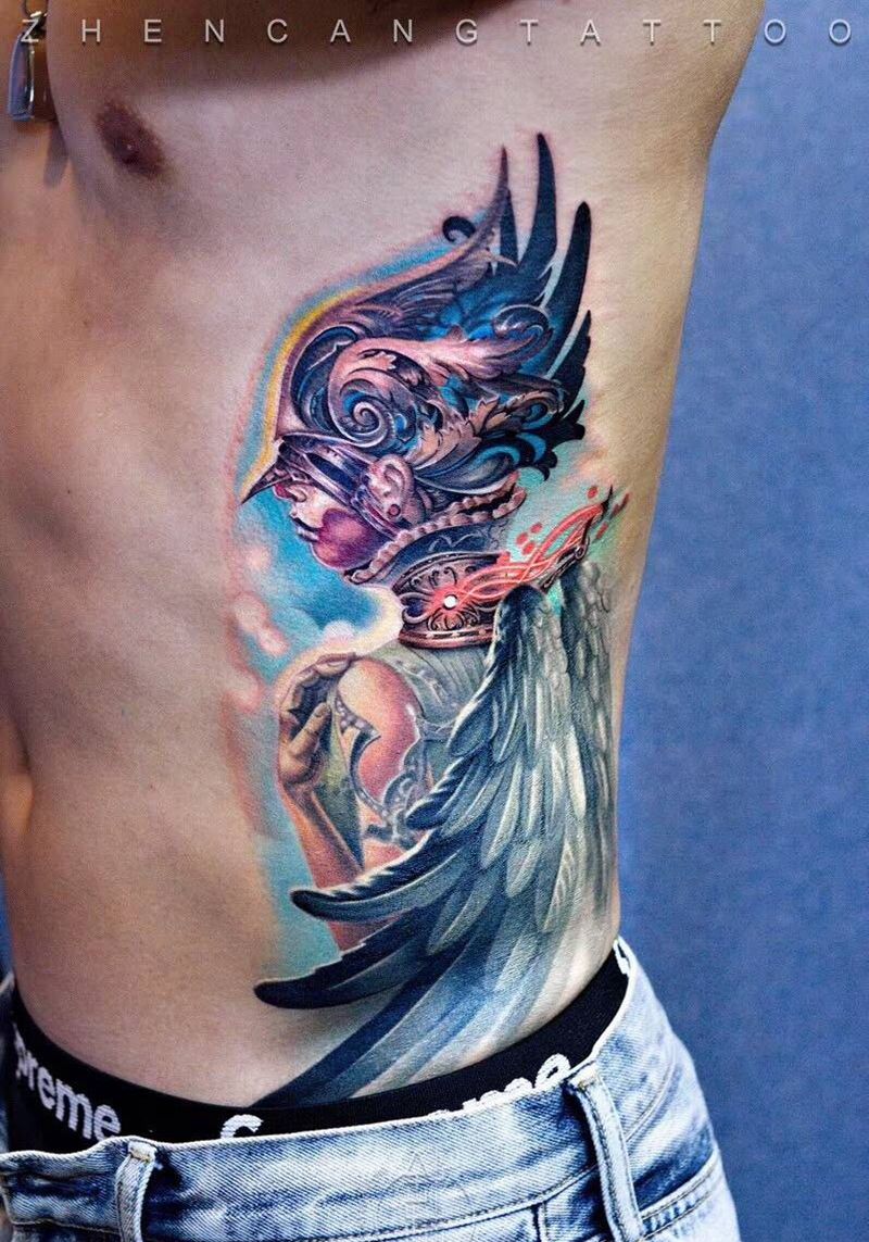 Angel | 针藏刺青 ·邵钢· 作品纹身图片_成品腰部写实欧美原创人物鬼神针藏刺青邵钢纹身图案