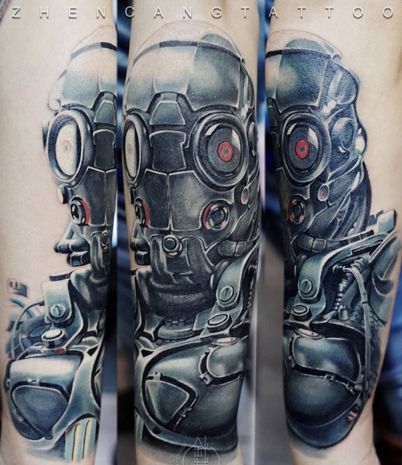 赛博朋克纹身图片_成品手臂写实欧美针藏刺青邵钢人物纹身图案
