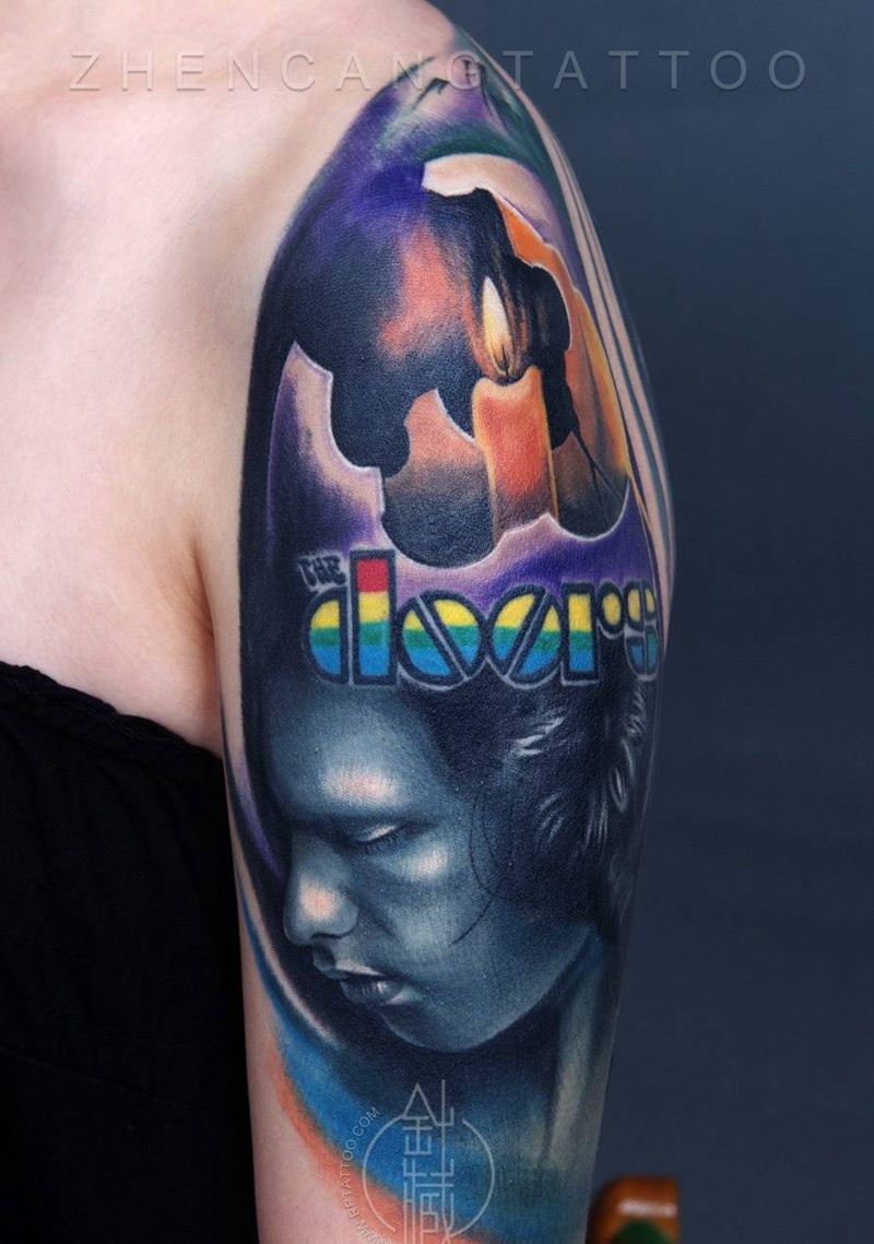 针藏刺青纹身作品纹身图片_成品背部肩部手臂欧美写实纹身图案