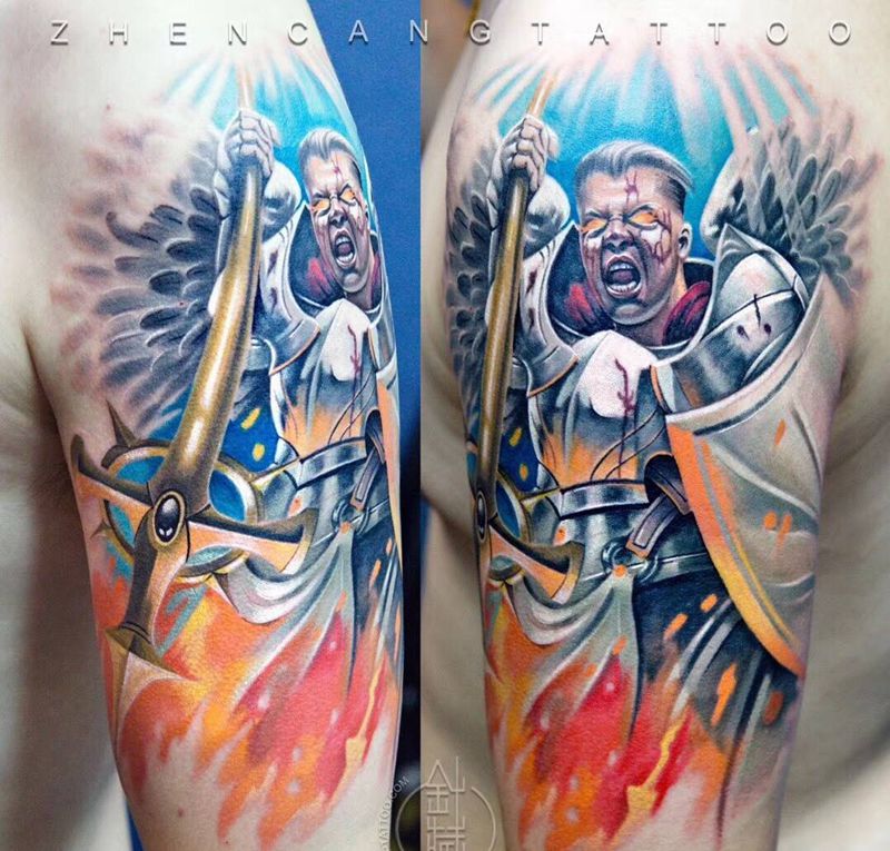 是天使还是恶魔 · 也许是天使 | 针藏刺青 ·邵钢· 作品纹身图片_成品手臂写实欧美原创邵钢针藏刺青宗教鬼神纹身图案