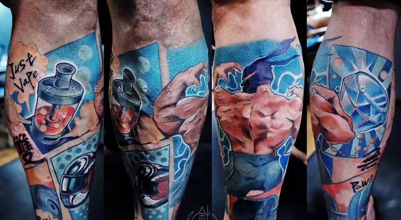 new school 肌肉兔| 针藏刺青 ·刘师傅· 出品纹身图片_成品腿部欧美动物原创针藏刺青纹身图案