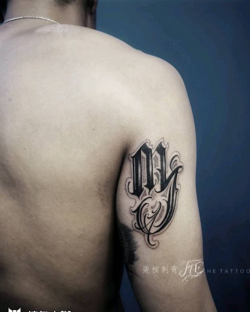 奇卡诺纹身图片_手臂肩部花体字花体字纹身图案