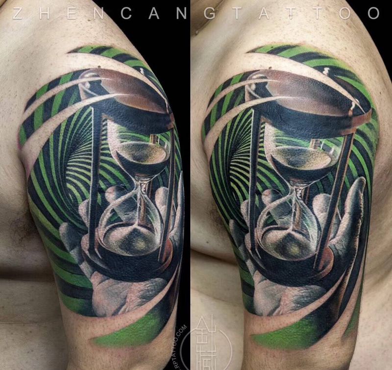 时光流转⏳一瞬即逝  针藏刺青 ·邵钢· 作品纹身图片_成品手臂写实原创针藏刺青邵钢纹身图案