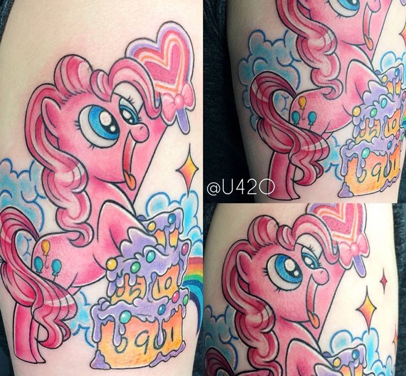 卡通pony纹身图片_成品手臂清新欧美动物贴纸卡通马纹身图案