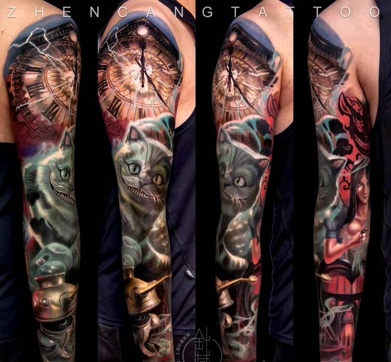 爱丽丝梦游仙境 | 针藏刺青纹身图片_腹部欧美写实针藏刺青邵钢纹身图案