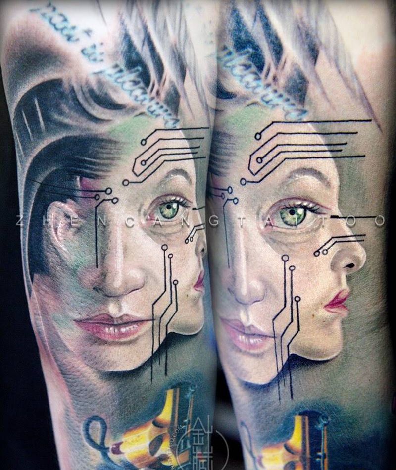 超现实主义纹身图片_成品手臂写实原创针藏刺青邵钢纹身图案