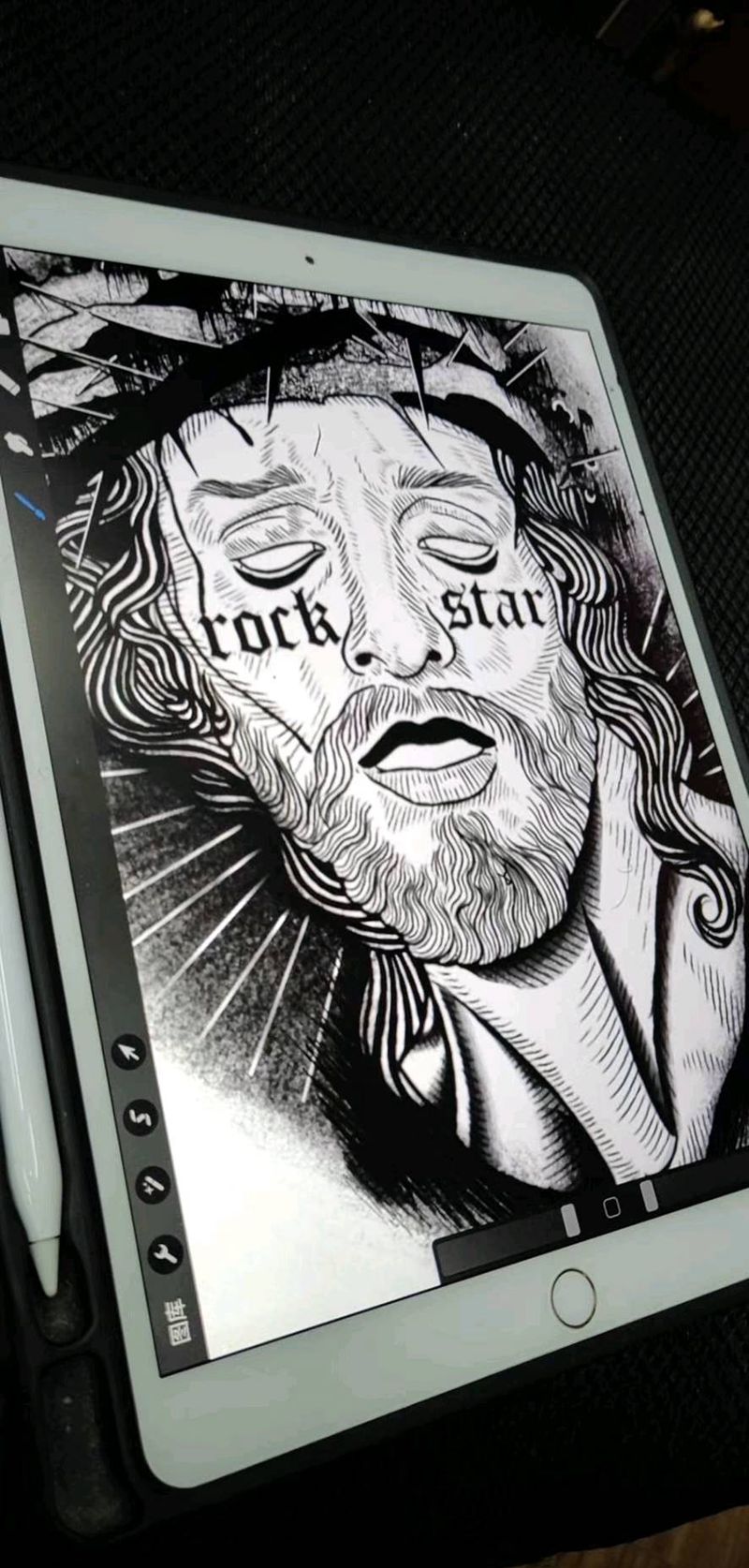 rock star耶稣纹身图片_手臂欧美写实暗黑纹身图案