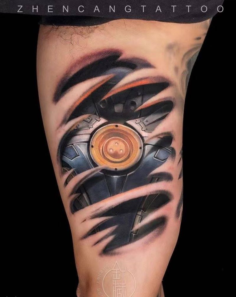 机械爱好者｜针藏刺青 邵钢老师纹身图片_手臂欧美写实机械邵钢针藏刺青纹身图案