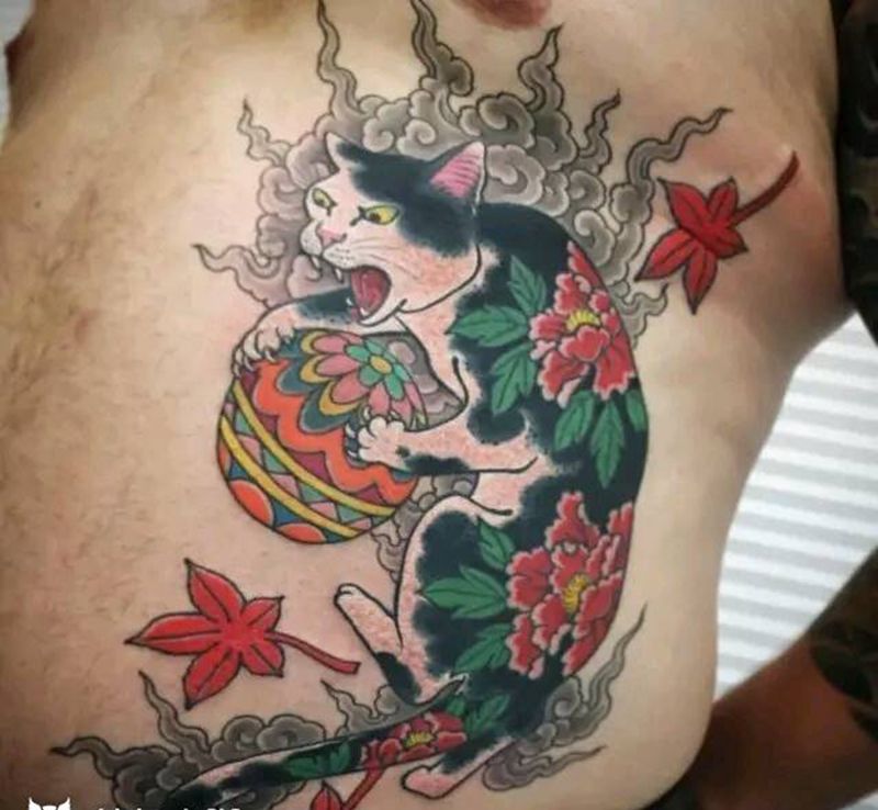 推荐日式浮世绘猫咪纹身图片