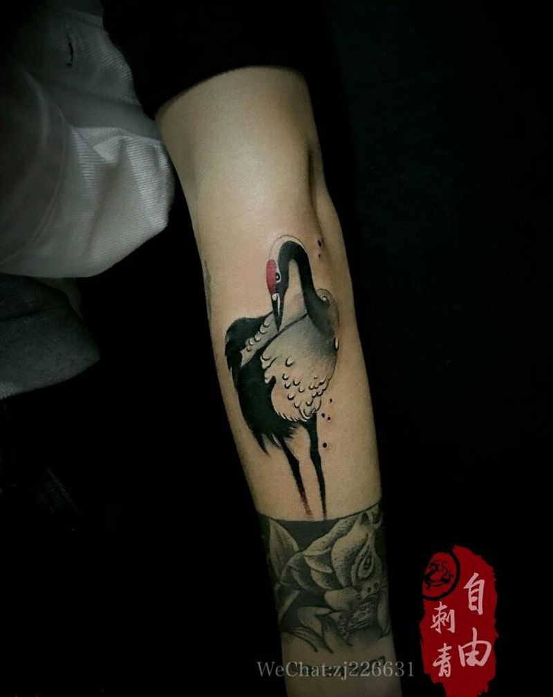 仙鹤纹身图片_手臂手部新传统鹤鸟仙鹤纹身图案