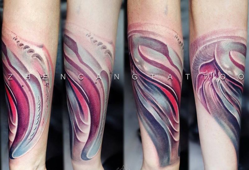 粉色机械臂 第一章 未完待续 | 针藏刺青邵钢纹身作品纹身图片_成品手臂写实原创针藏刺青邵钢机械纹身图案