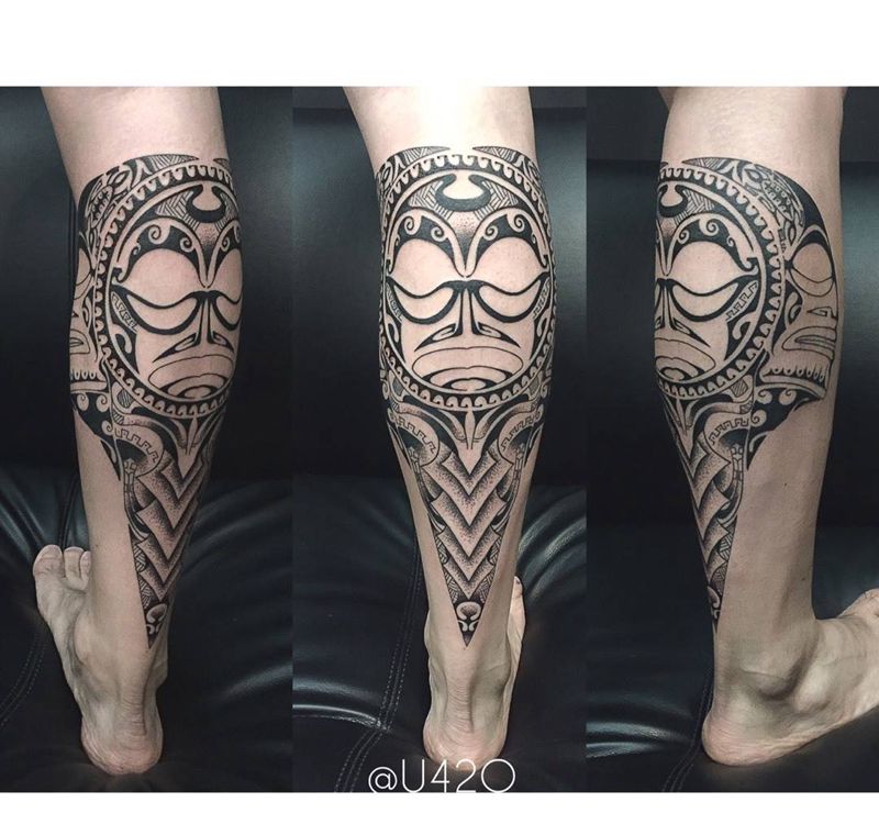 玛雅图腾纹身图片_成品腿部清新习俗图腾宗教点线面几何纹身图案