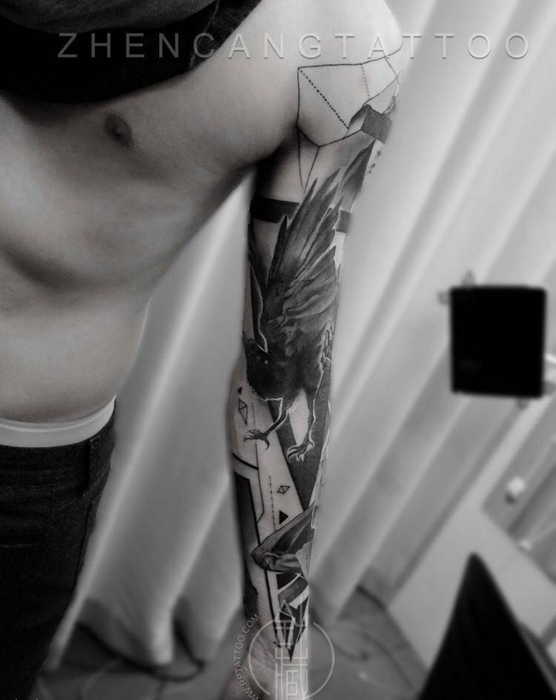 针藏刺青刘师傅作品纹身图片_成品手臂欧美原创纹身图案