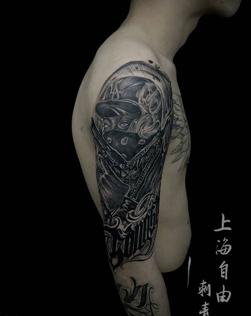 匪帮纹身图片_手臂欧美写实暗黑匪帮纹身图案