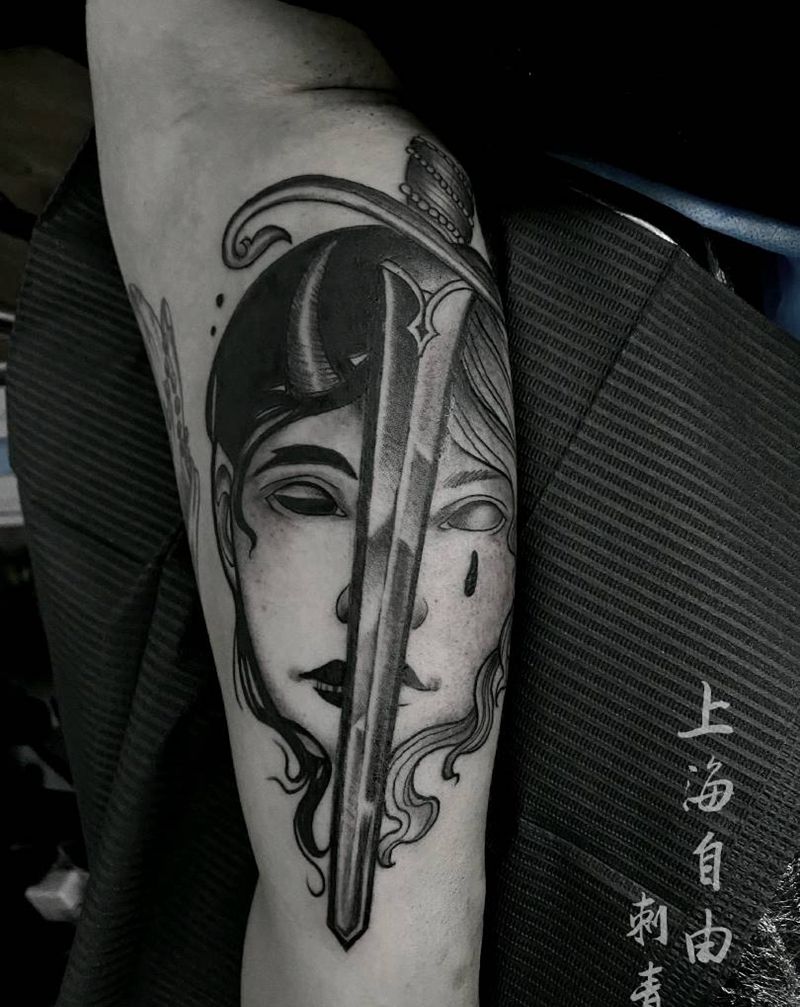 面具纹身图片_手臂欧美写实暗黑面具纹身图案