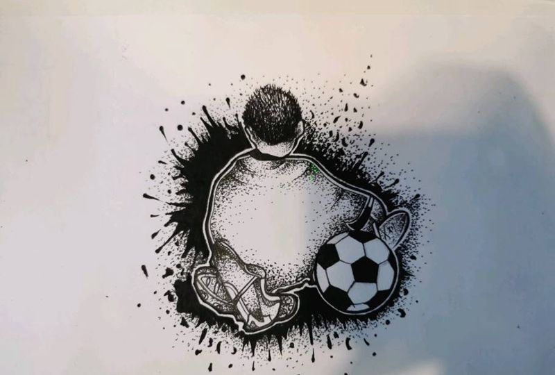 足球⚽️少年纹身图片_手臂几何插画类纹身图案