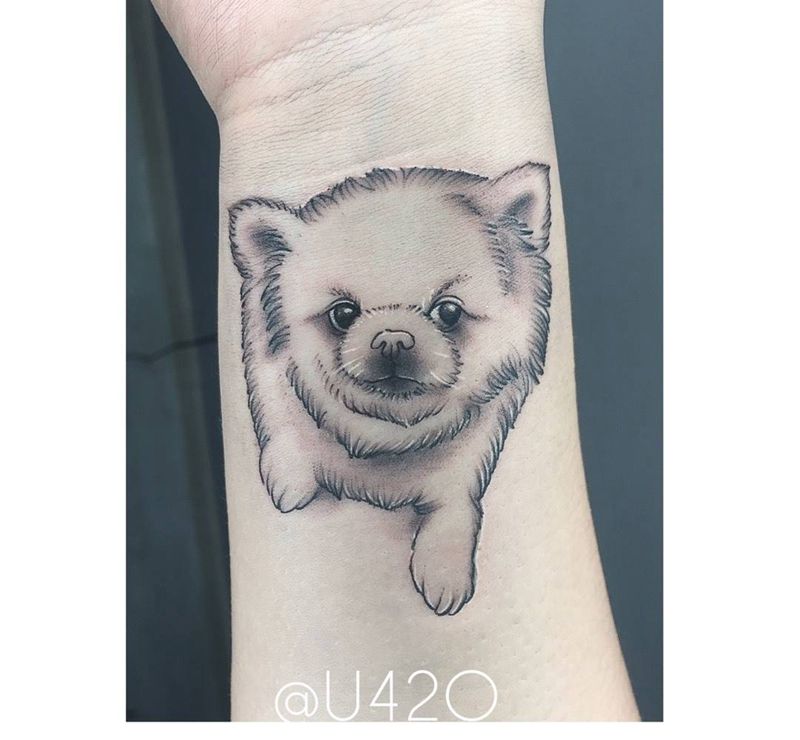 狗狗纹身图片_成品手部手臂清新欧美动物纹身图案