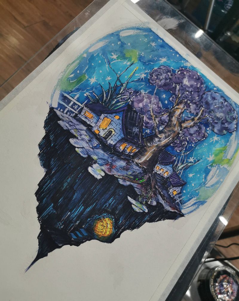 梦—闲时纹身图片_手臂水彩断层球纹身图案