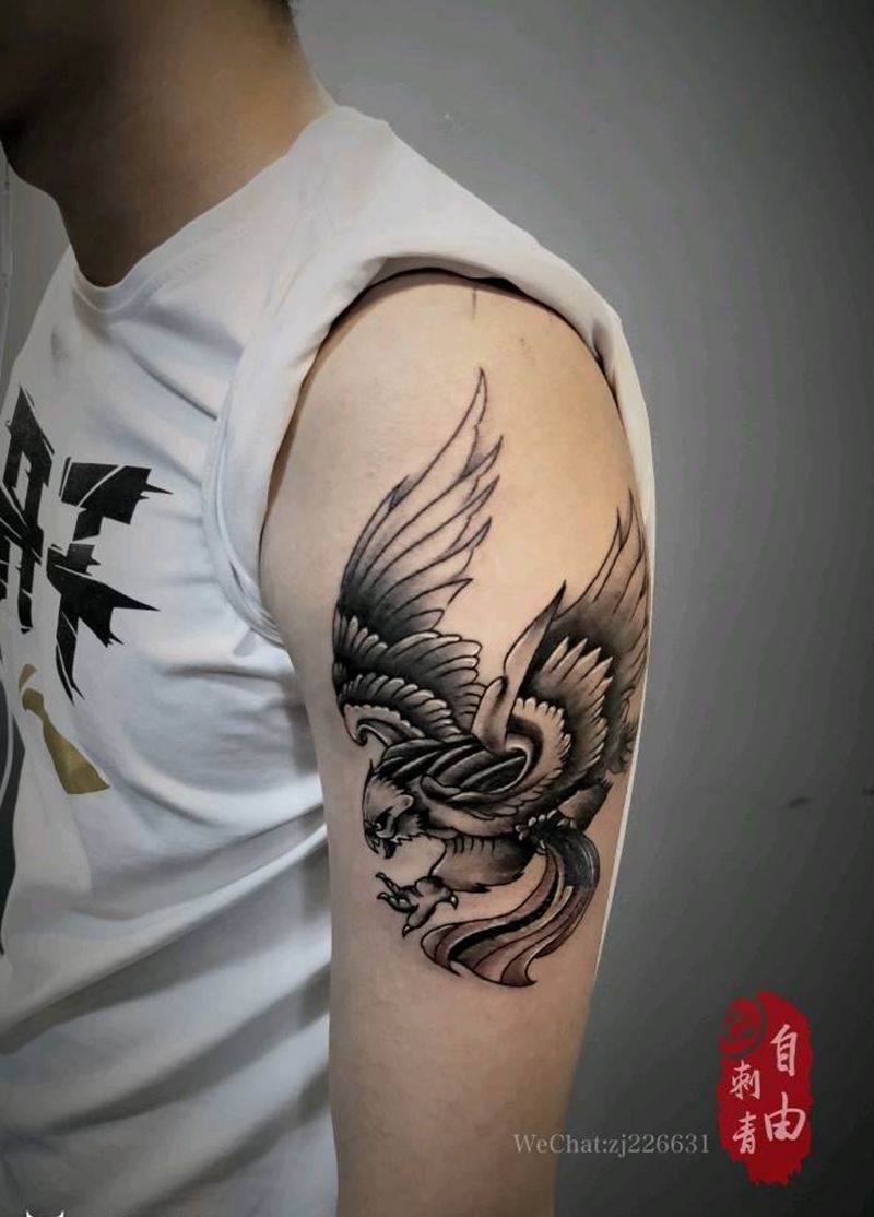 鹰纹身图片_手臂欧美写实鹰纹身图案