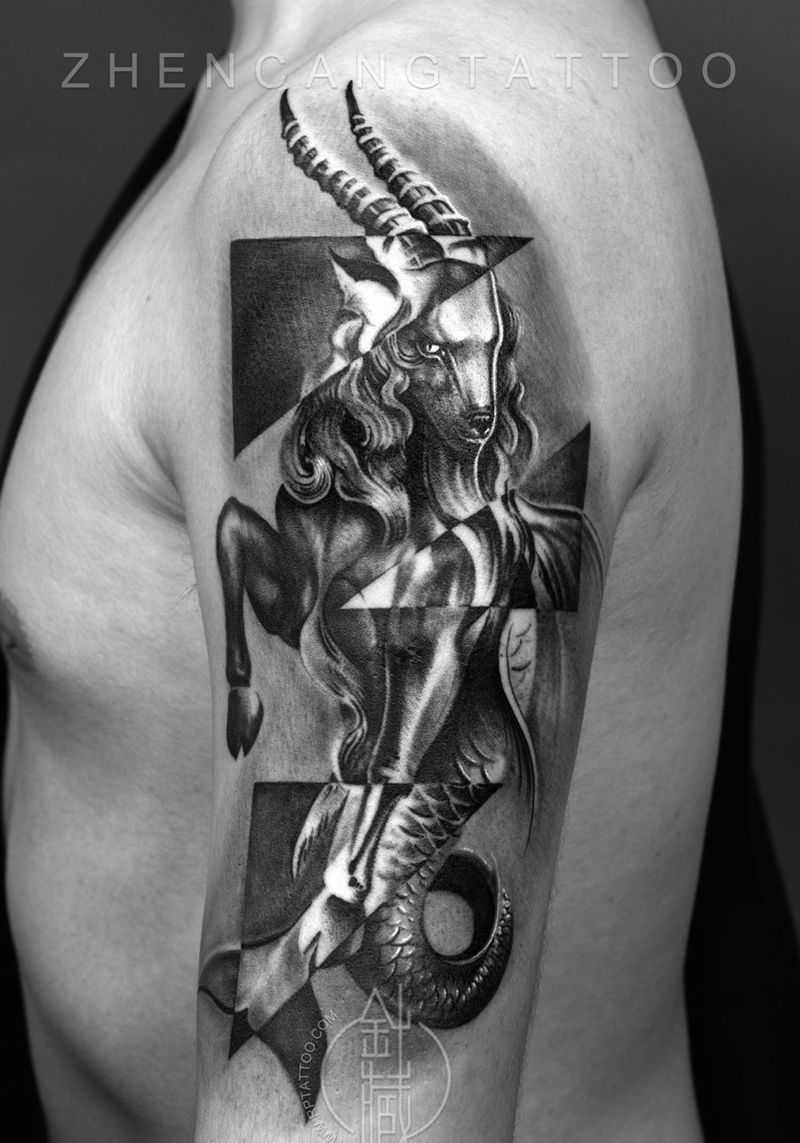 针藏刺青邵钢师傅作品纹身图片_成品手臂欧美写实原创星座纹身图案