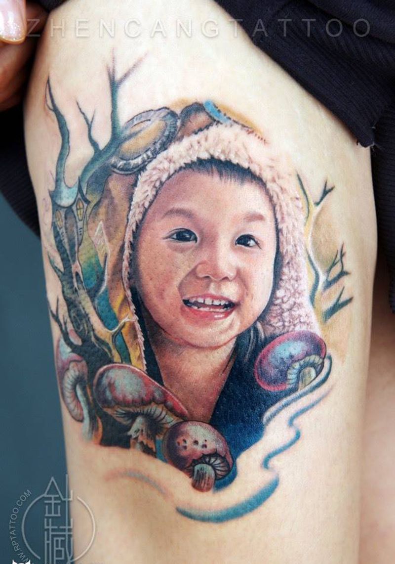 针藏刺青纹身作品纹身图片_成品手臂肖像人物针藏刺青邵钢纹身图案