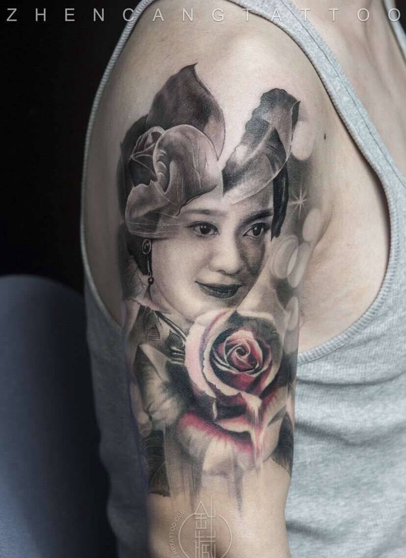 美好的时光 因为有你们 | 针藏刺青 ·邵钢· 作品纹身图片_成品手臂写实肖像原创邵钢针藏刺青人物植物纹身图案