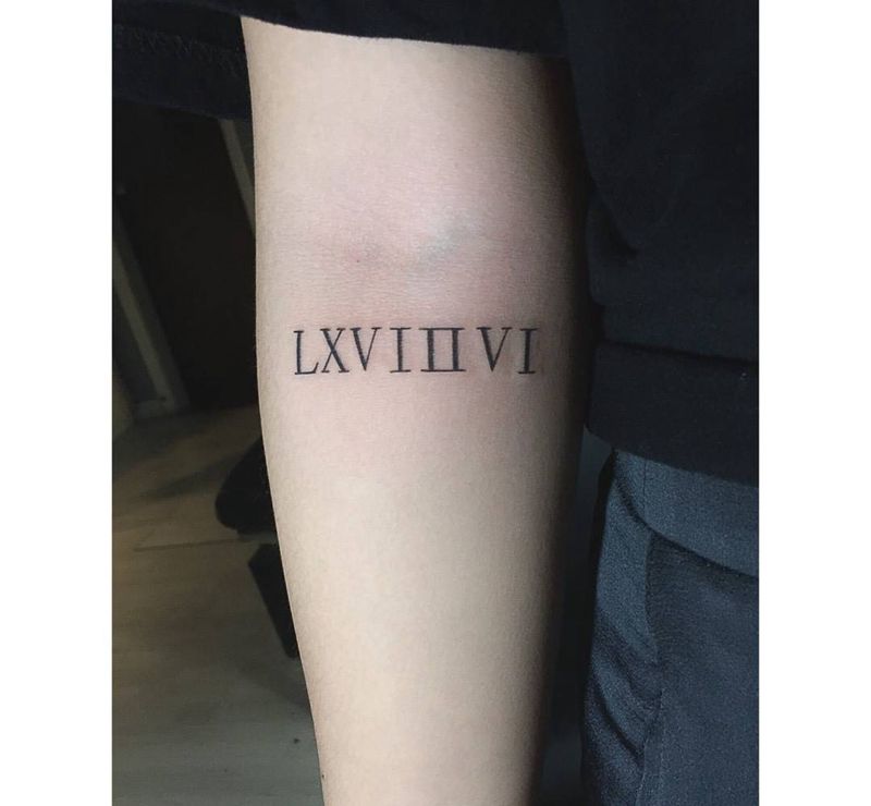 罗马数字纹身图片_成品手臂清新字符纹身图案
