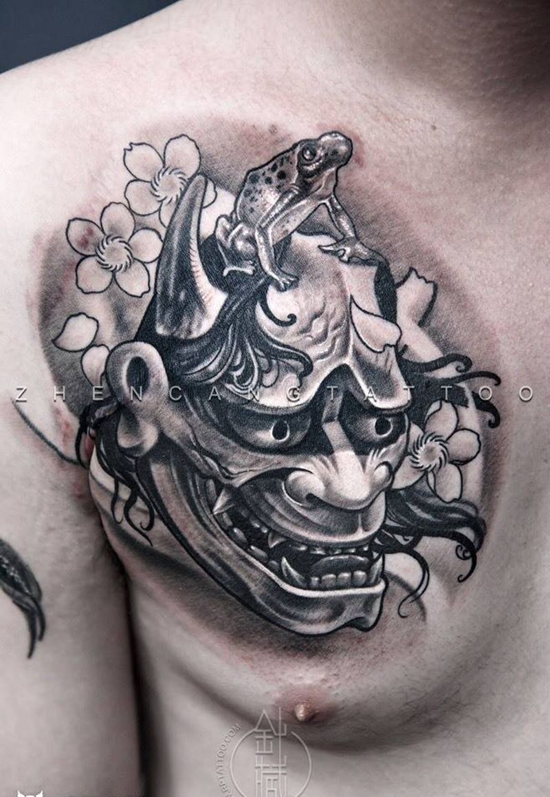般若纹身图片_成品胸部传统鬼神针藏刺青邵钢纹身图案