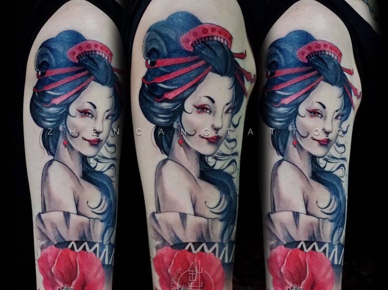 艺妓纹身图片_成品手臂传统人物针藏刺青纹身图案