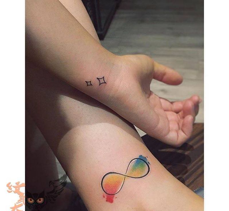 小清新纹身纹身图片_成品手部腿部清新水彩几何原创字符纹身图案