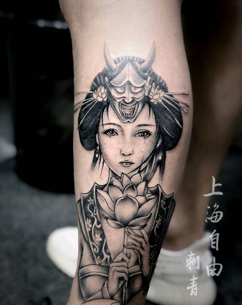 艺鸡纹身图片_手臂新传统艺妓艺姬纹身图案