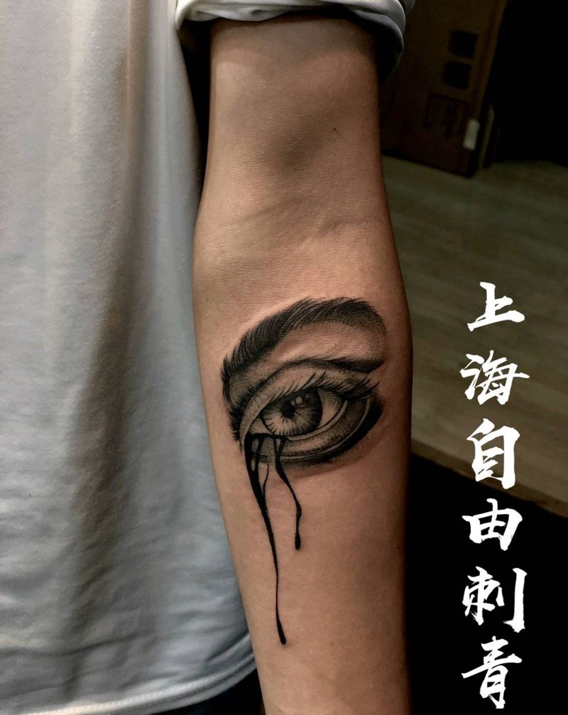 眼睛纹身图片_手臂欧美写实眼睛纹身图案