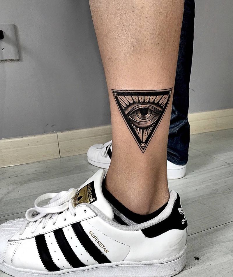 上帝之眼纹身图片_成品腿部脚部欧美清新几何图腾纹身图案