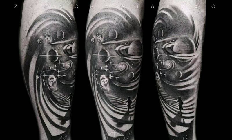 针藏李程纹身图片_腿部纹身图案