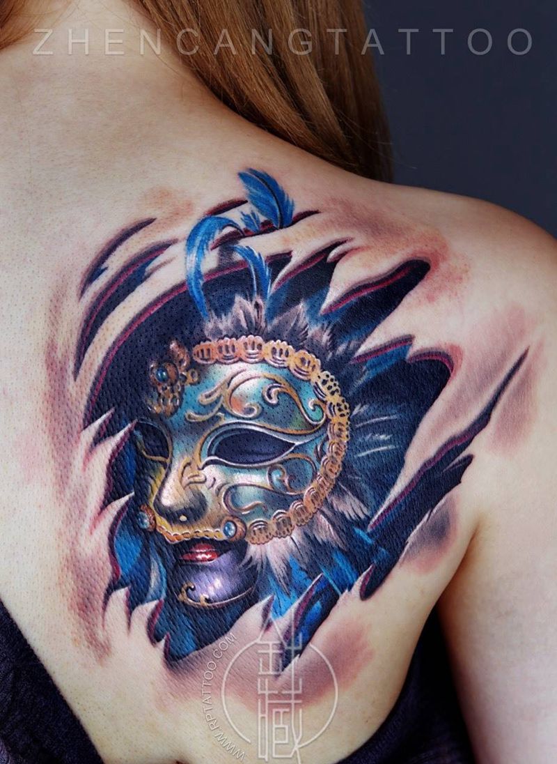 针藏刺青纹身作品纹身图片_成品背部欧美写实针藏刺青邵钢纹身图案