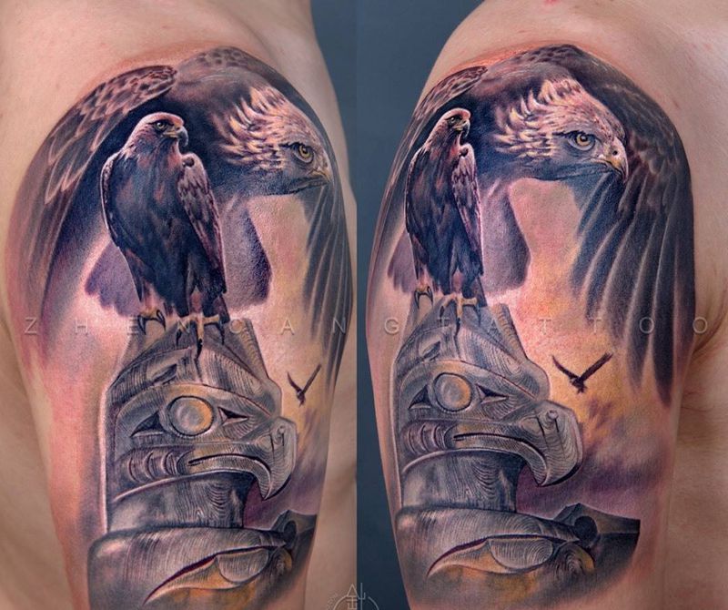 印第安 鹰纹身图片_手臂成品写实欧美动物原创邵钢针藏刺青纹身图案