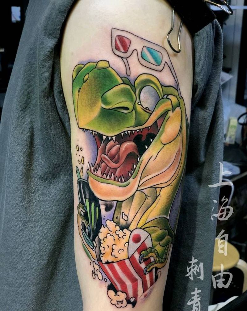 恐龙还是鳄鱼呢纹身图片_手臂New School恐龙鳄鱼纹身图案