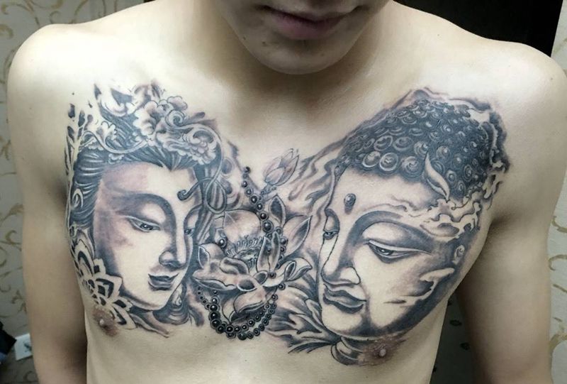 大胸花遮盖疤痕,记号达奇作品纹身图片