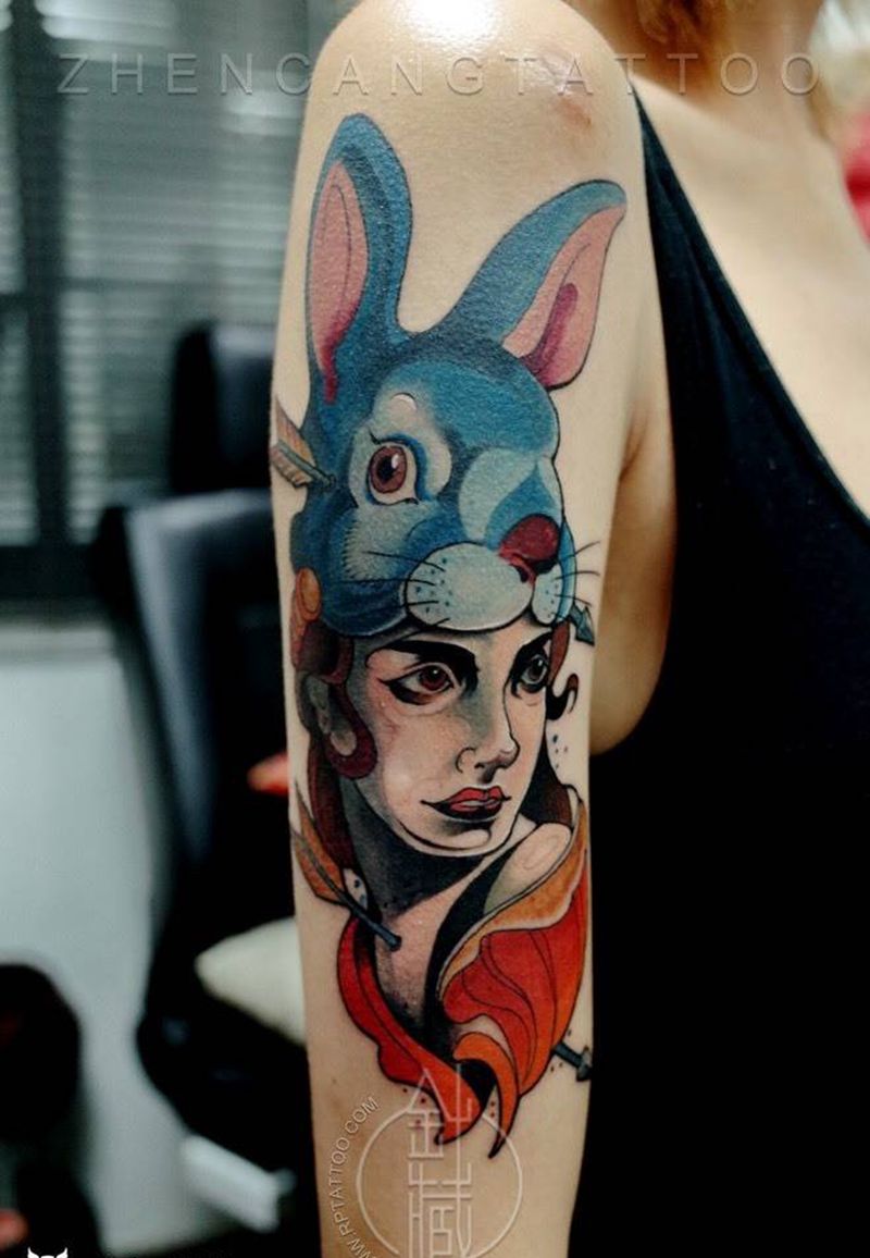 针藏刺青纹身作品纹身图片_成品手臂欧美原创兔子针藏刺青纹身图案