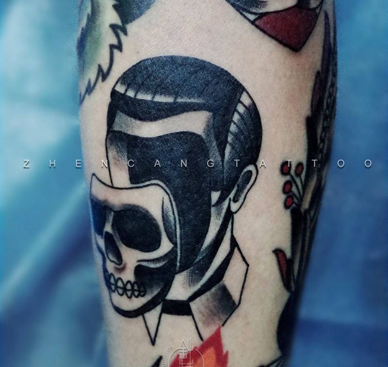 old school纹身图片_手稿腿部欧美针藏刺青邵钢静物纹身图案