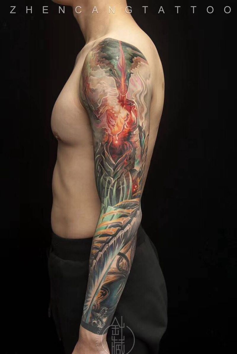 毁灭 · 新生 | 针藏刺青 ·邵钢· 作品纹身图片_成品手臂写实欧美鬼神人物邵钢针藏刺青纹身图案
