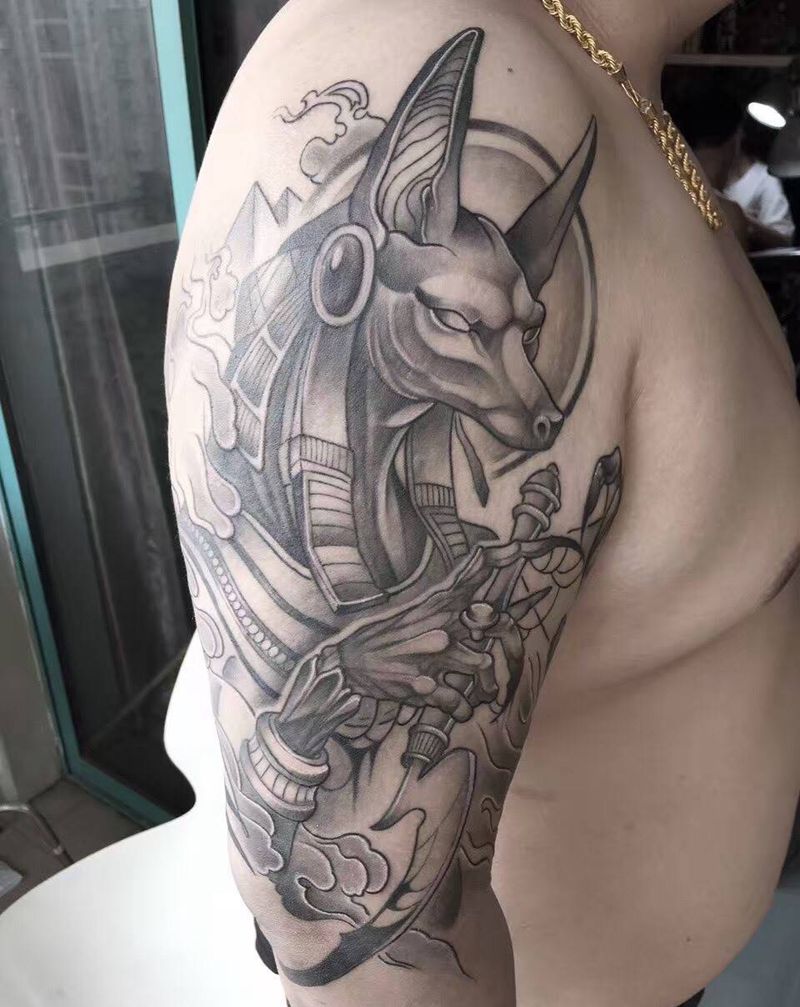 阿努比斯单面纹身图片_成品手臂欧美习俗宗教鬼神纹身图案