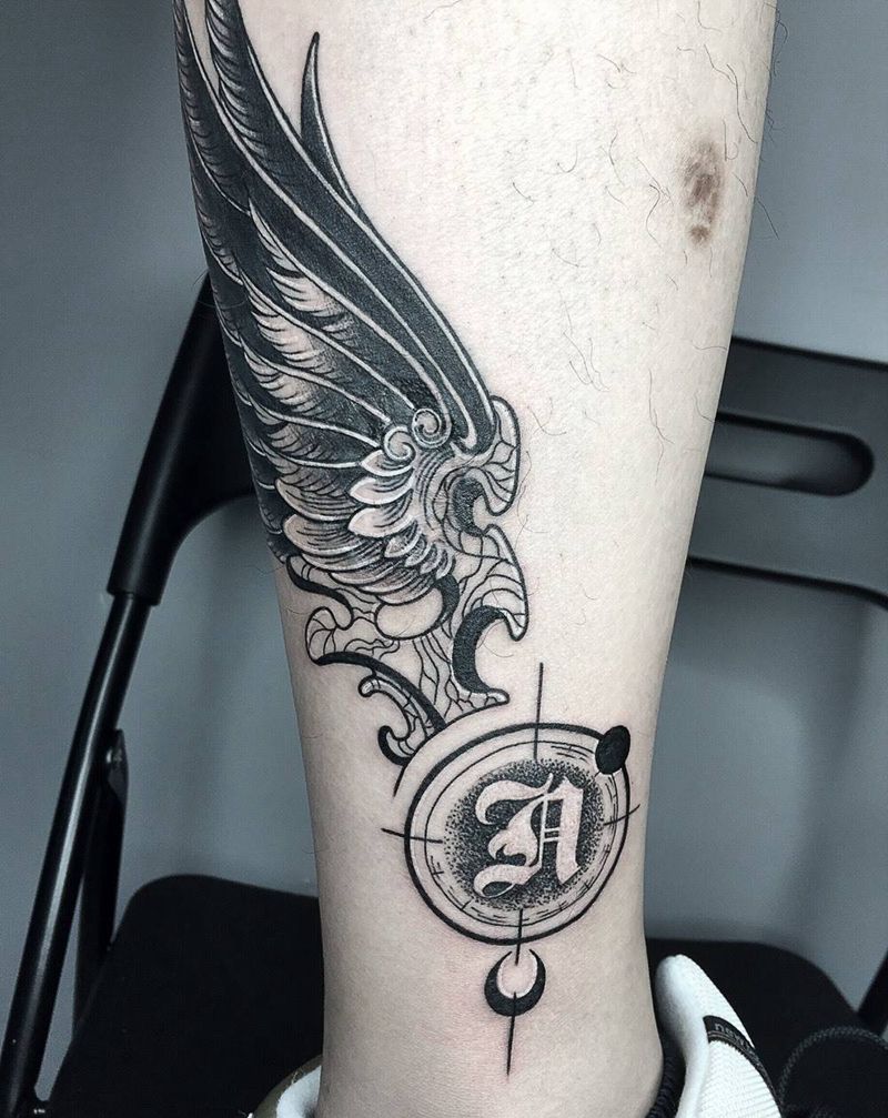 疤痕遮盖 黑翅膀纹身图片_成品腿部脚部欧美清新动物字符几何遮盖纹身图案