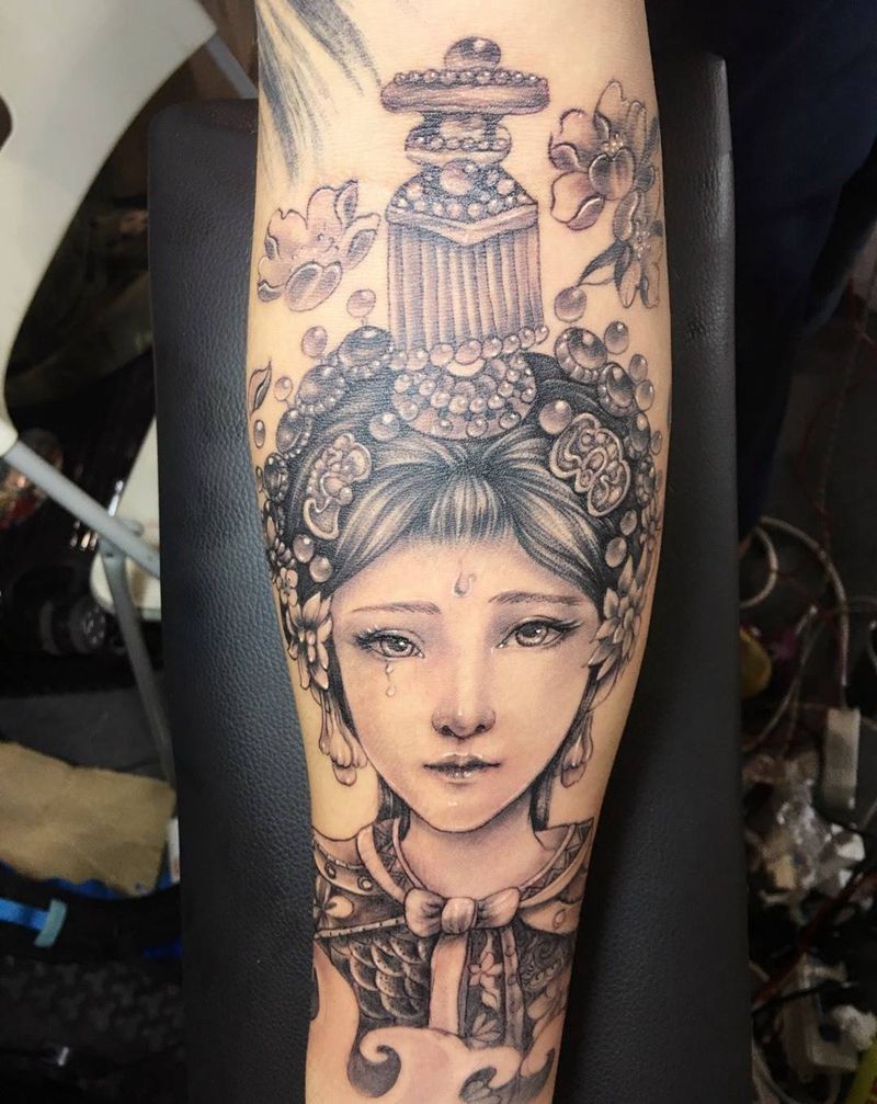 虞兮虞兮奈如何纹身图片_人物明月艺伎艺伎明月中国成品手部传统肖像纹身图案