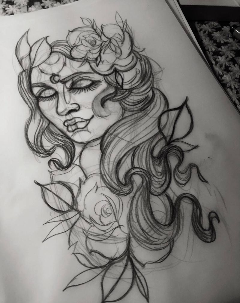 手稿纹身图片_手稿手臂腰部背部腿部欧美传统人物原创纹身图案