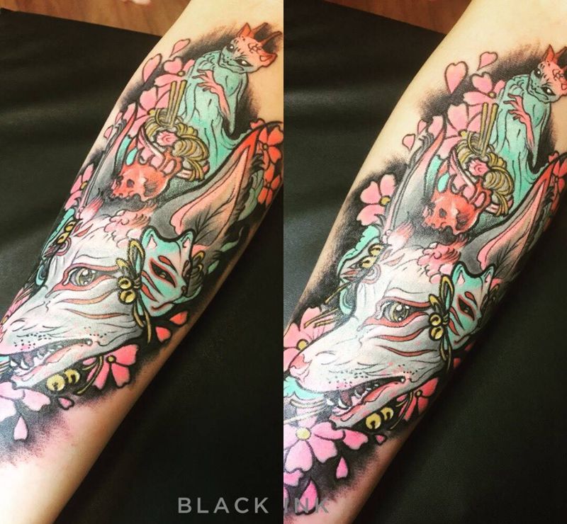 狐狸纹身图片_成品手臂欧美清新动物原创纹身图案